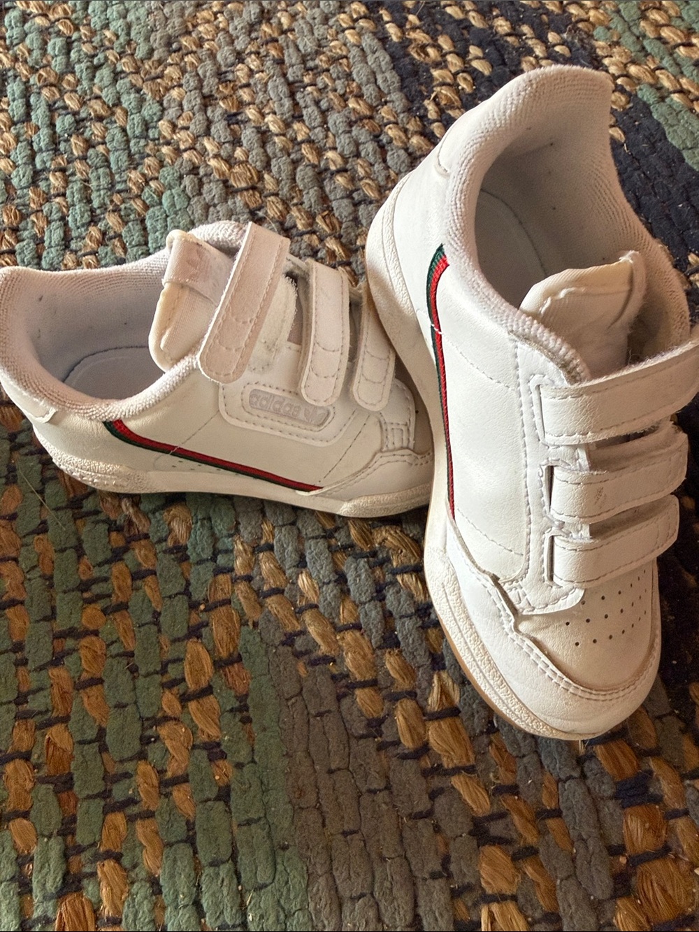 Adidas White Toddler Kids Red Green Design Sneakers